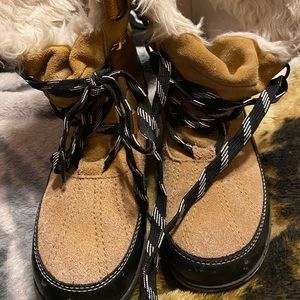 Styles Leather faux fur boots